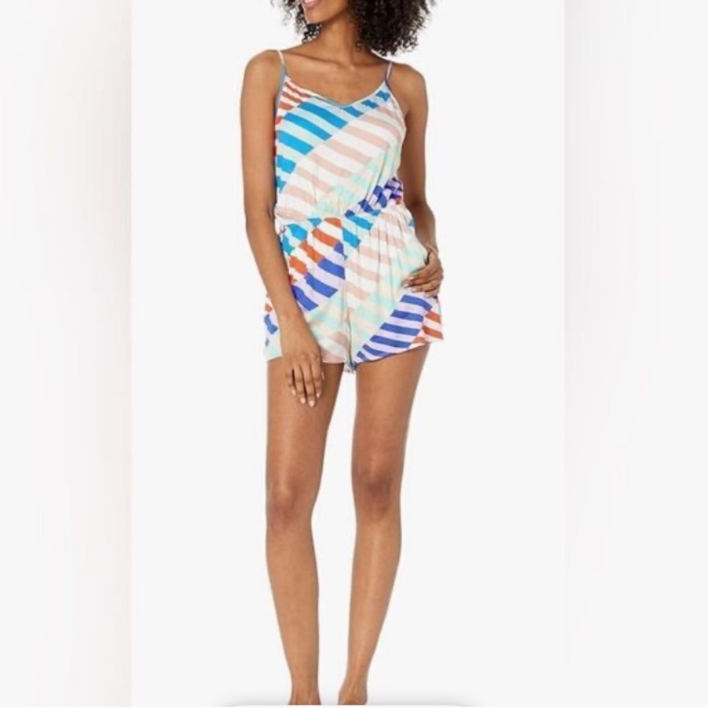 The Bikini Lab Pocket Romper Swim Cover up Elasticated waist Striped Multicolor